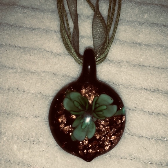 Jewelry - Glass floral pendant fabric necklace Jewelry - Glass floral pendant fabric necklace